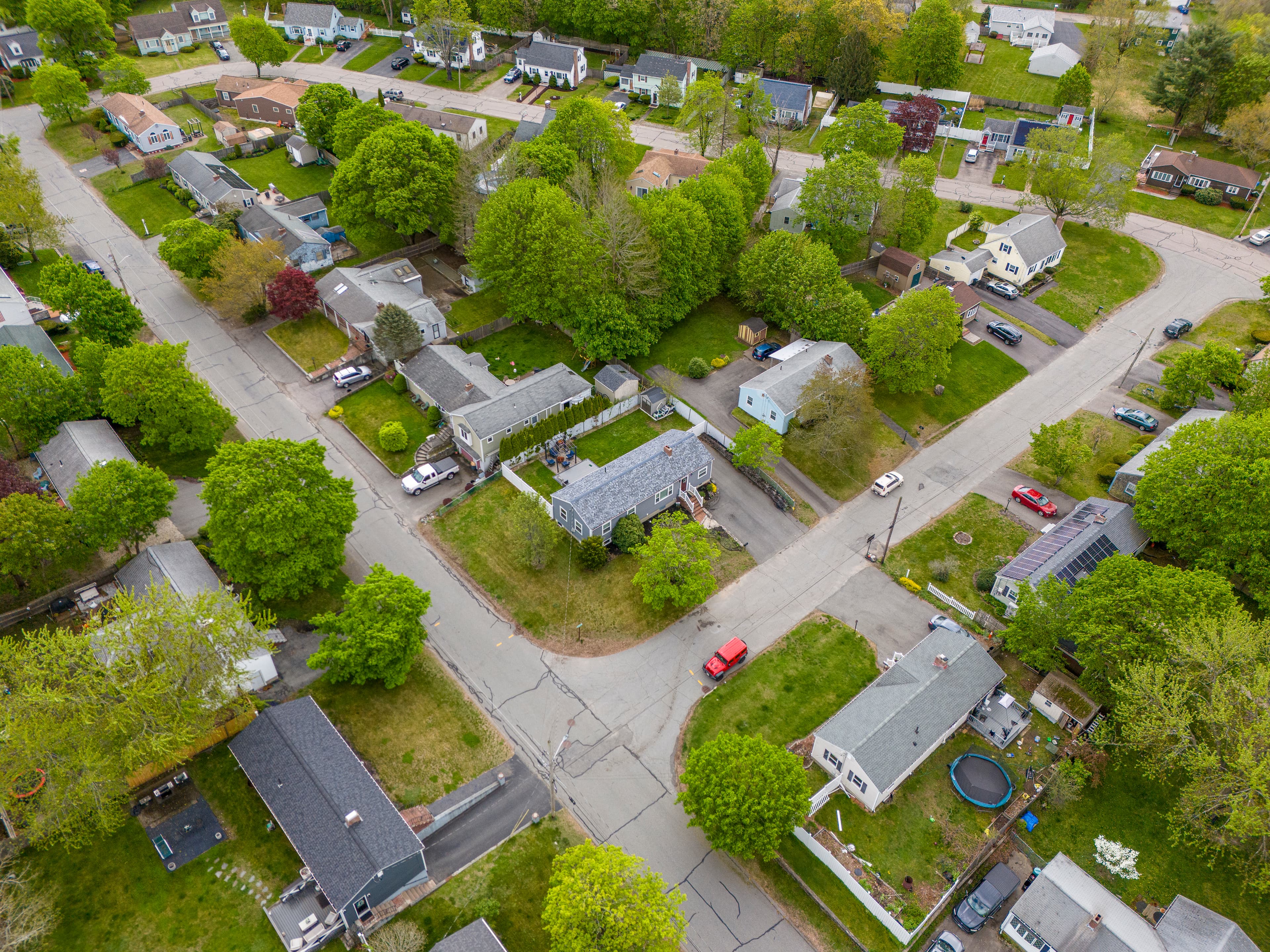 Aerial real estate drone view in Peabody Massachusetts